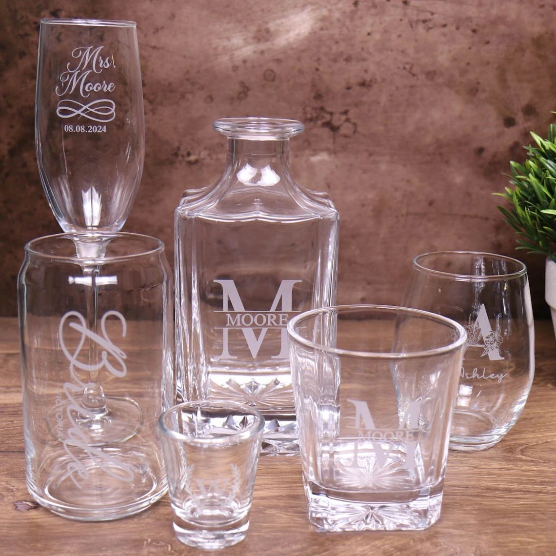 Personalized engraved glassware
