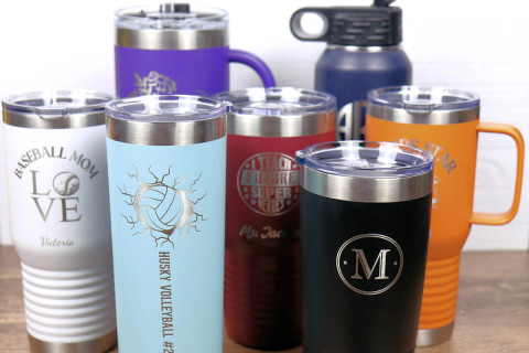 Custom engraved tumblers for Round Rock sports teams and corporate events
