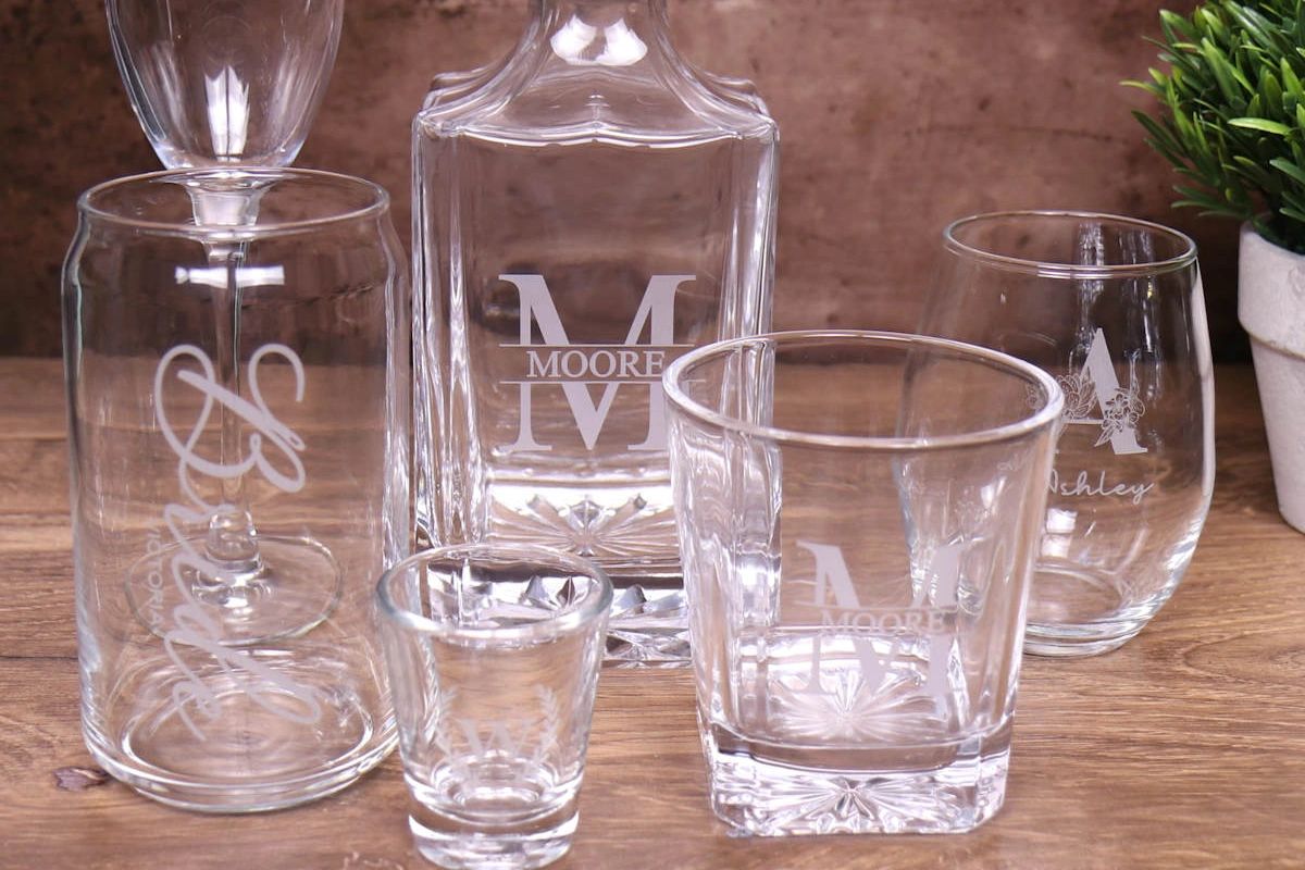 Custom laser engraved glassware for Round Rock events and weddings