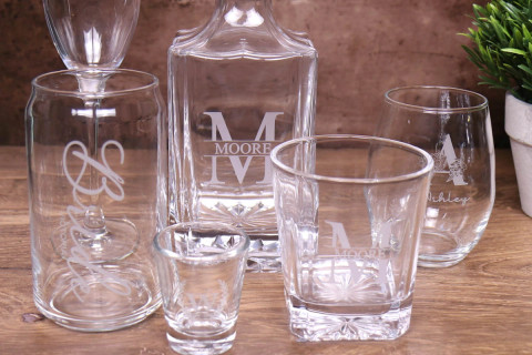 Custom laser engraved glassware for Round Rock events and weddings
