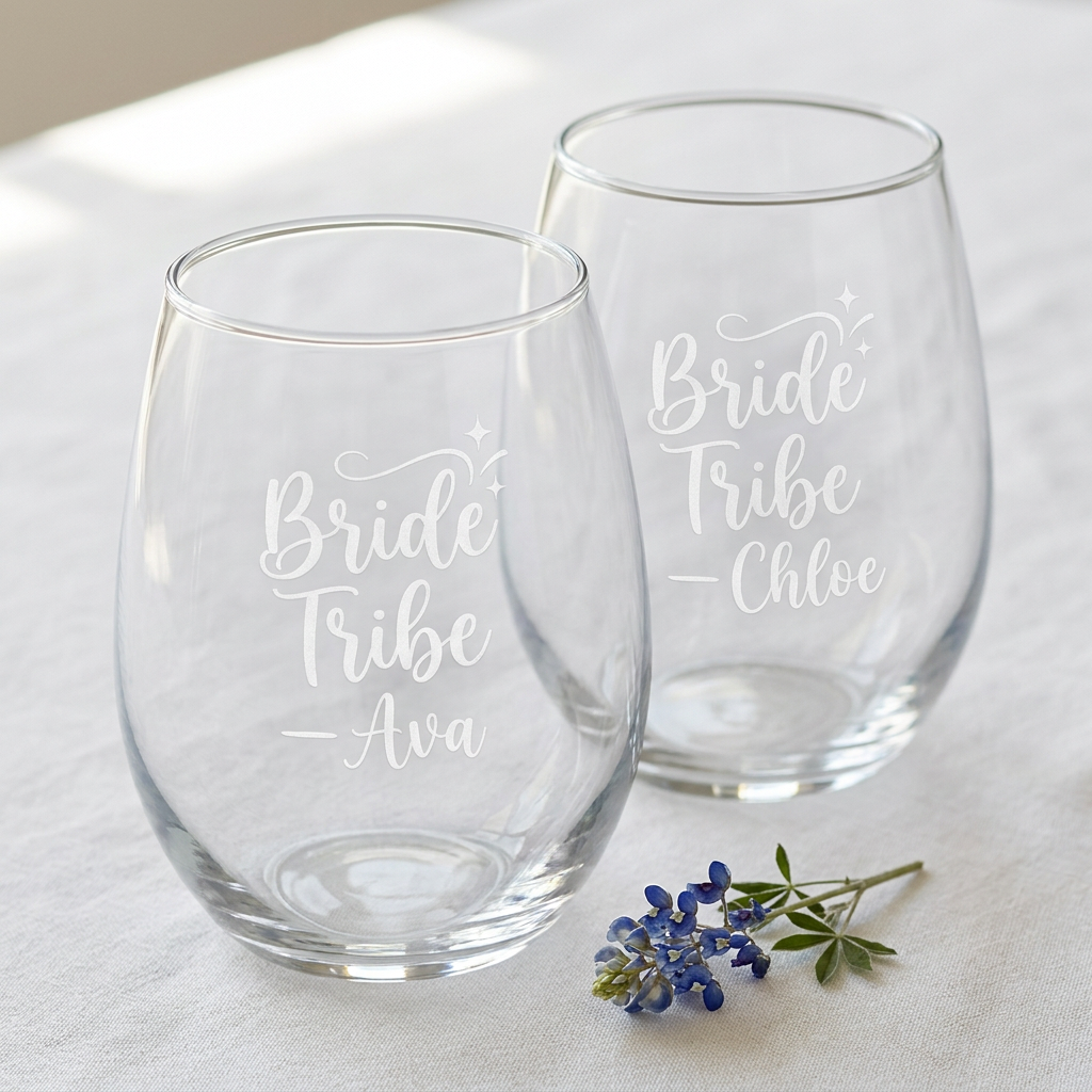 Bride's Tribe Engraved Wine Glass Pair