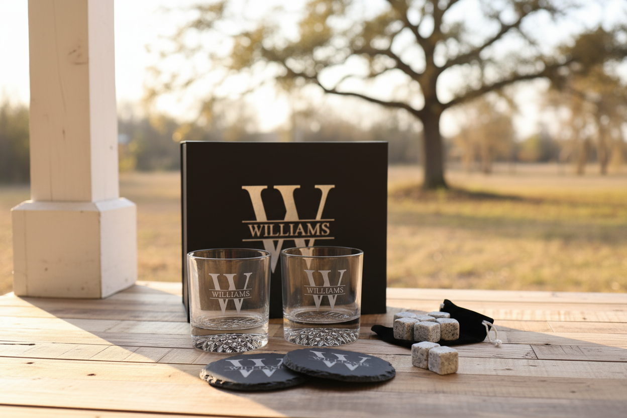 Whiskey Box Set w/ Coasters & Stones