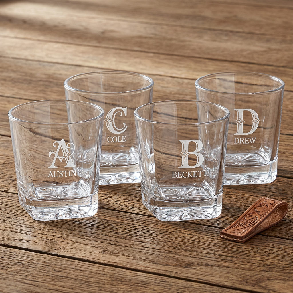 Engraved Whiskey Glass Set (Groomsman + Lone Star)