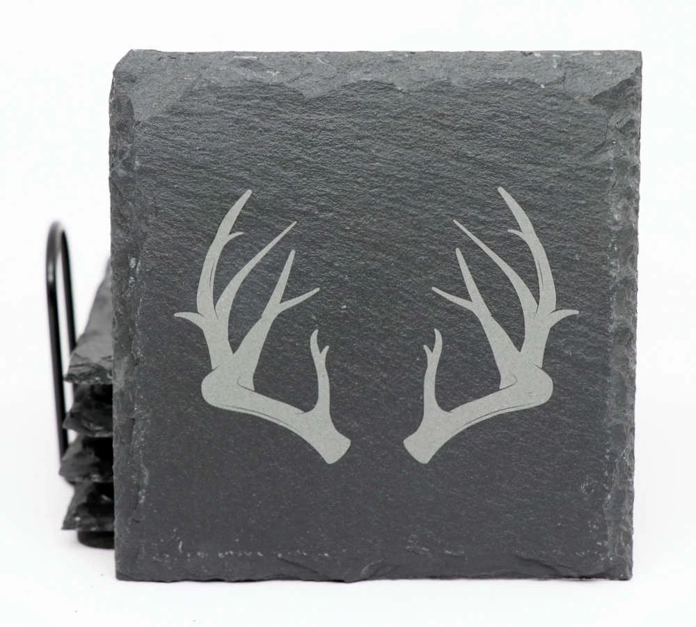 Animal Horns Coaster Set in Square Slate main image