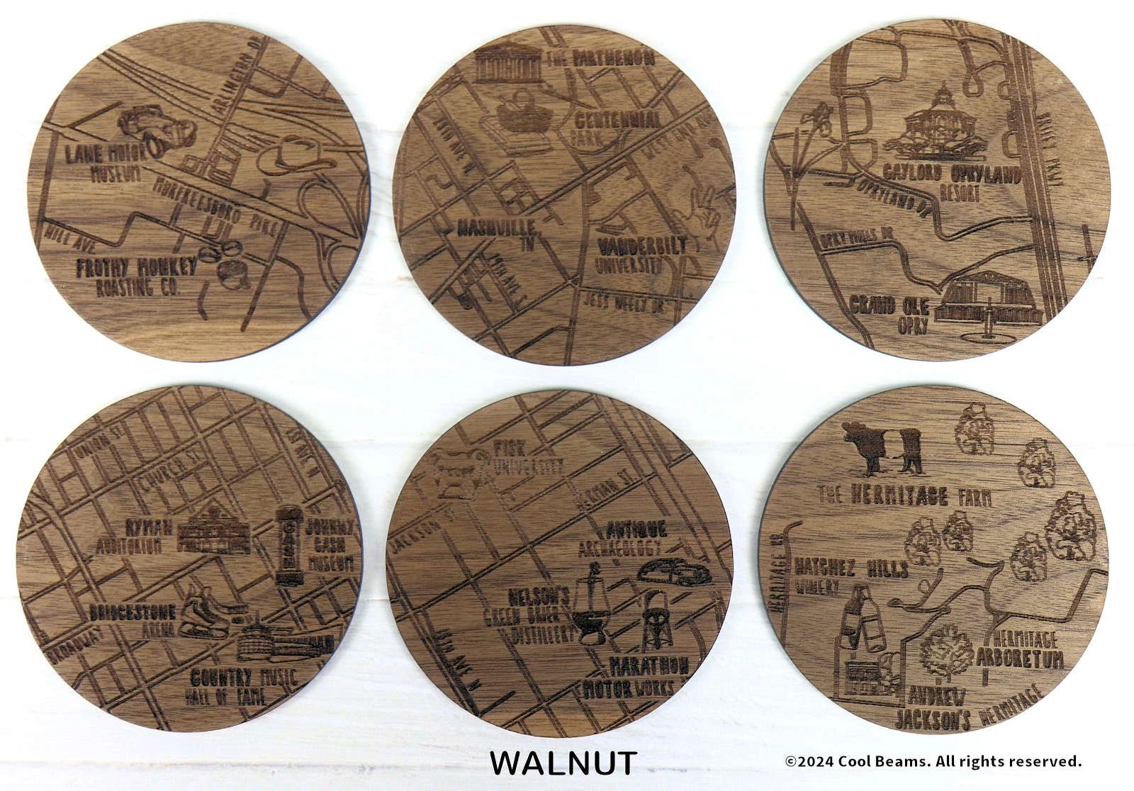 Nashville Tennessee Solid Wood Coaster Set