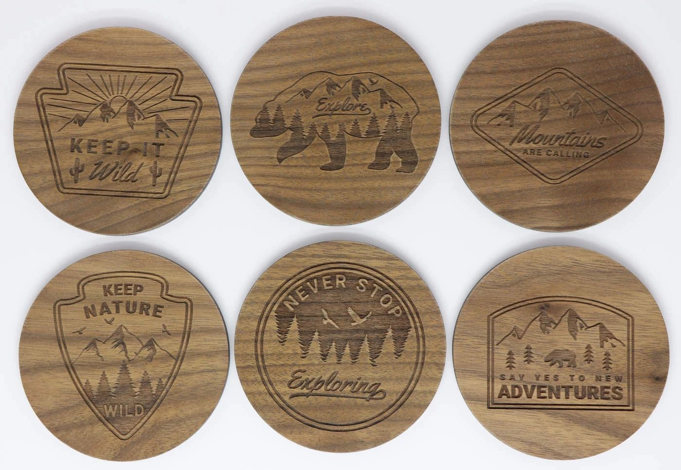 Explore Solid Wood Coaster Set