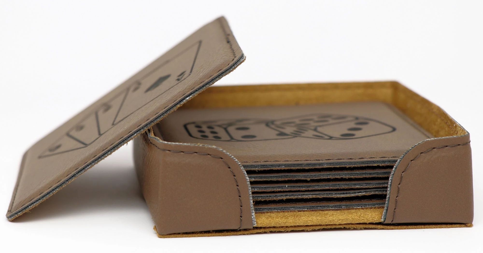 Mountains Square Leatherette Coaster Set - Dark Brown