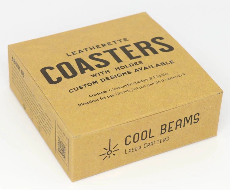 Mountains Square Leatherette Coaster Set - Dark Brown
