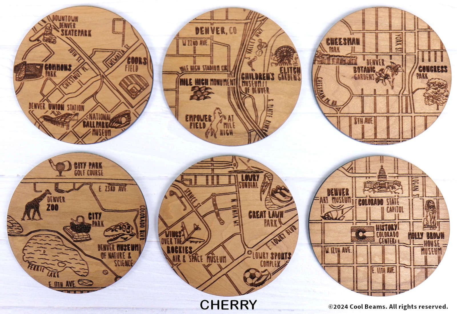 Denver Colorado Solid Wood Coaster Set