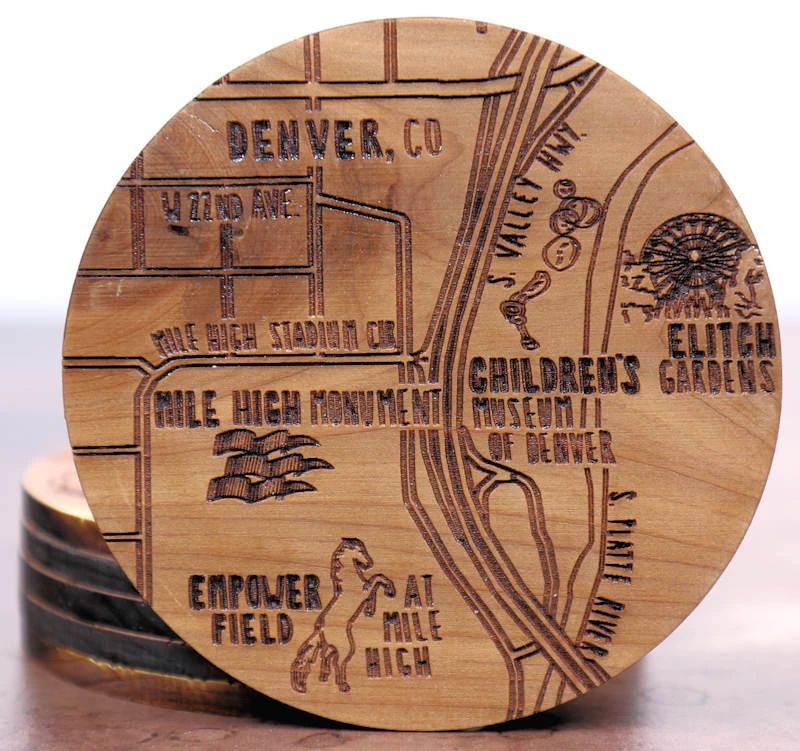 Denver Colorado Solid Wood Coaster Set