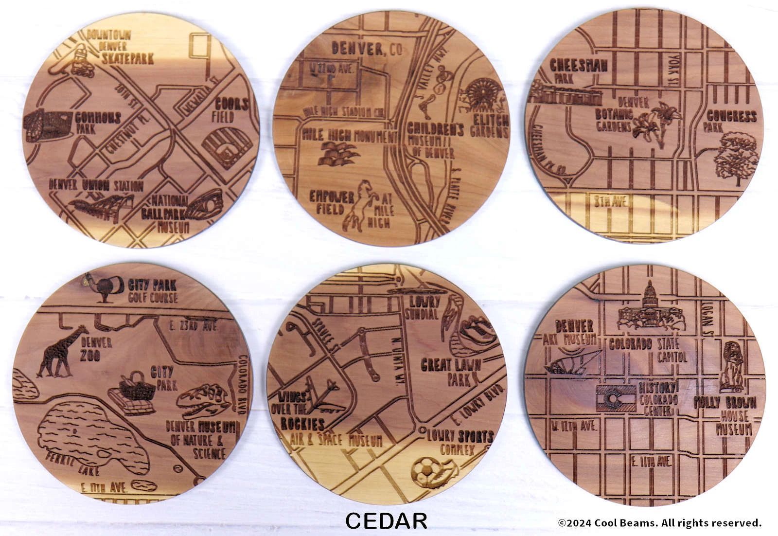 Denver Colorado Solid Wood Coaster Set