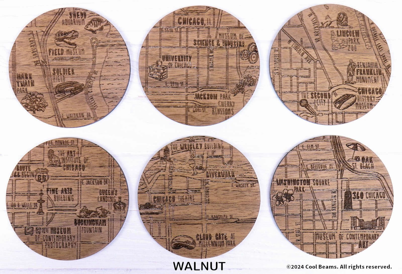 Chicago Illinois Solid Wood Coaster Set