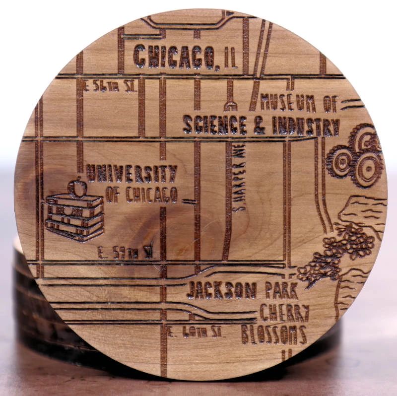 Chicago Illinois Solid Wood Coaster Set