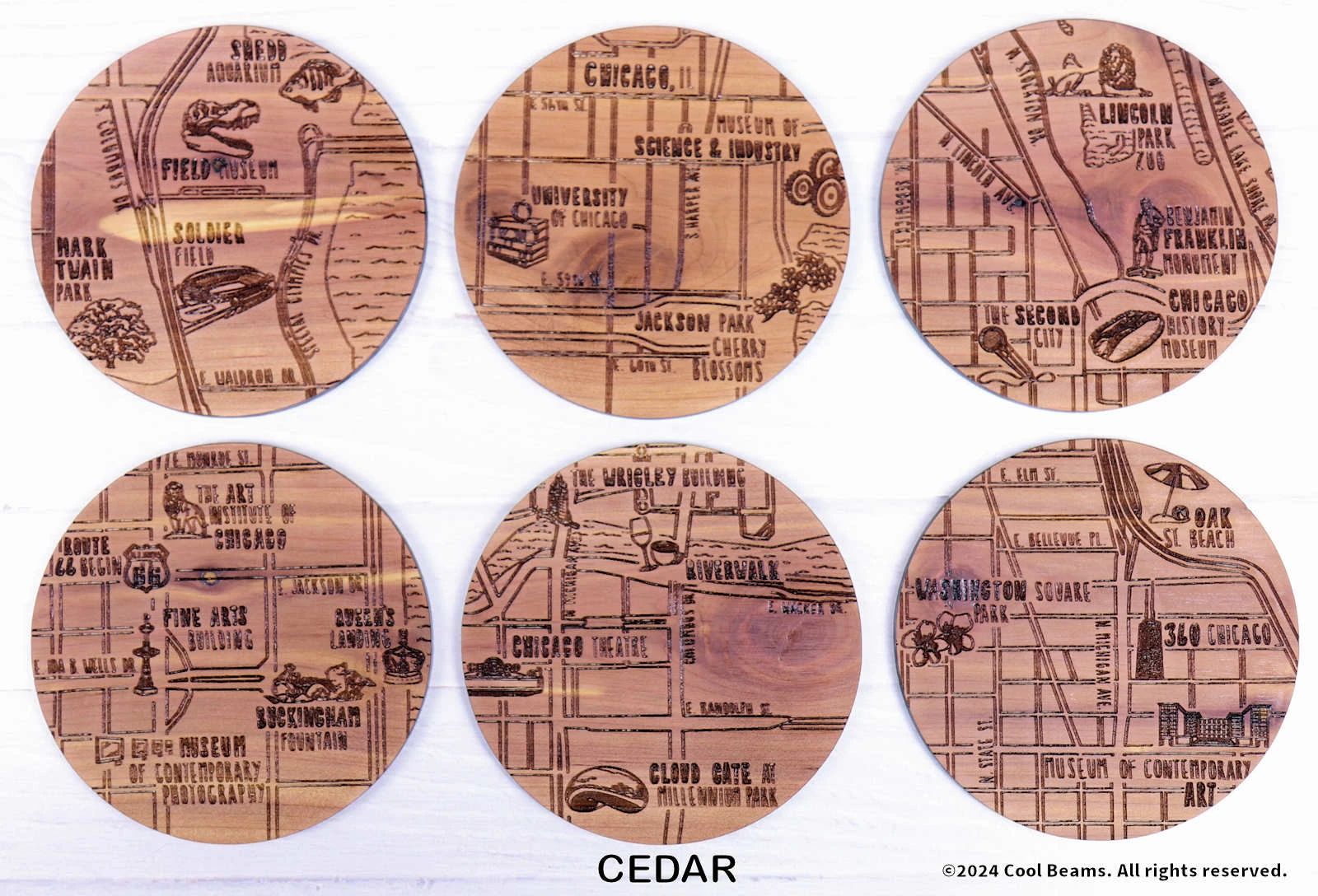 Chicago Illinois Solid Wood Coaster Set