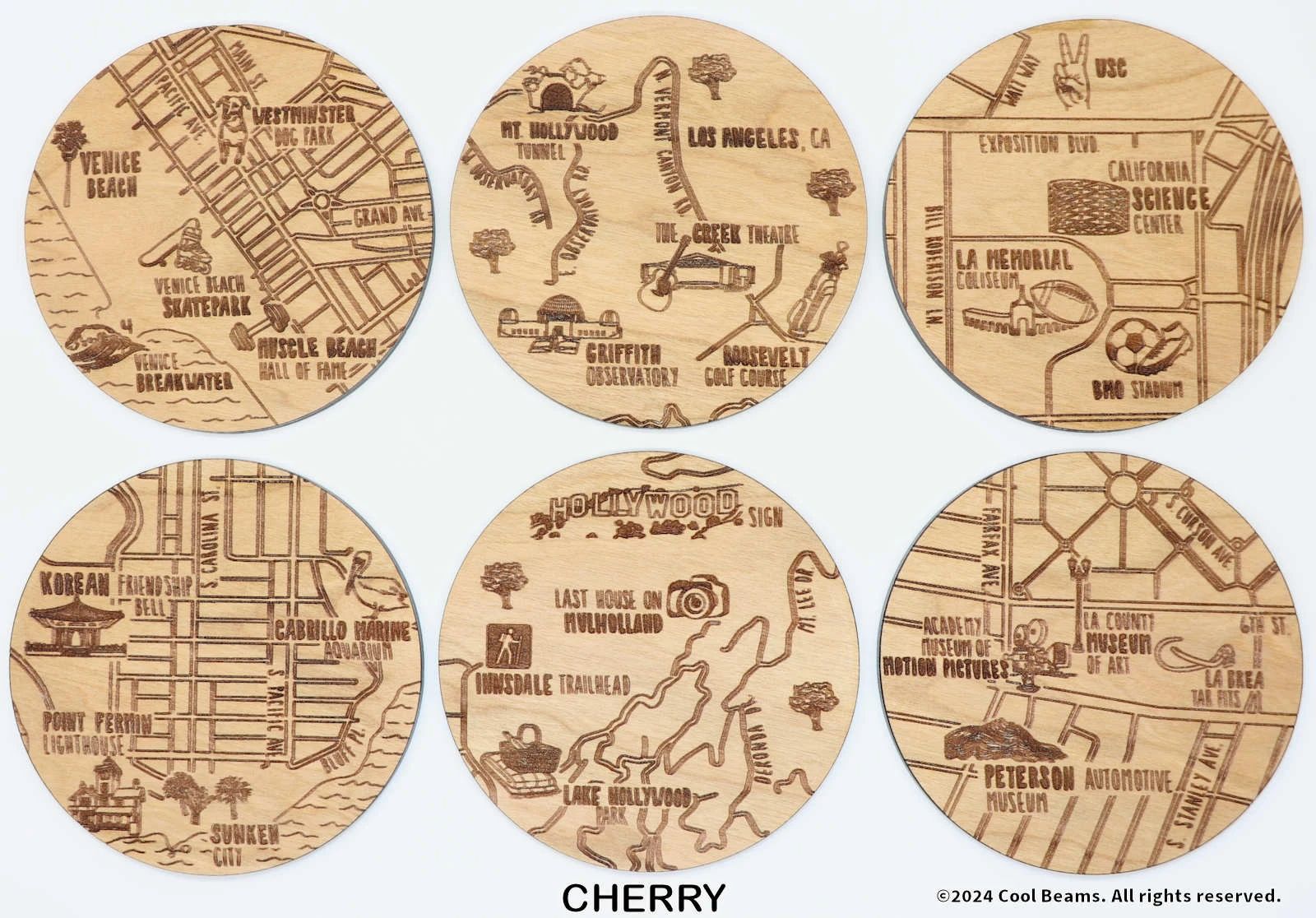 Los Angeles California Solid Wood Coaster Set