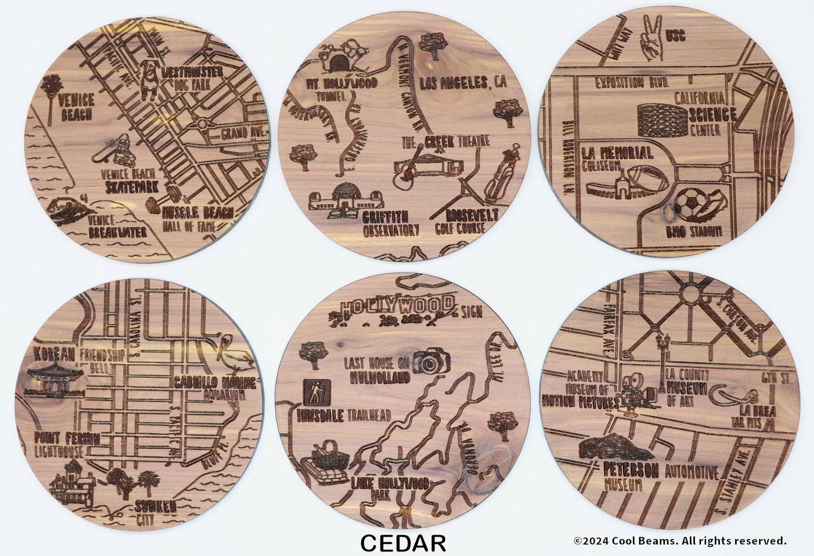 Los Angeles California Solid Wood Coaster Set