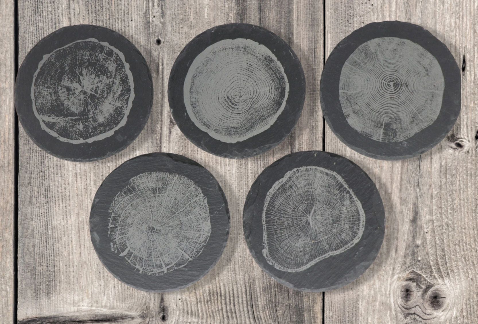 Tree Rings Coaster Set - Round Slate