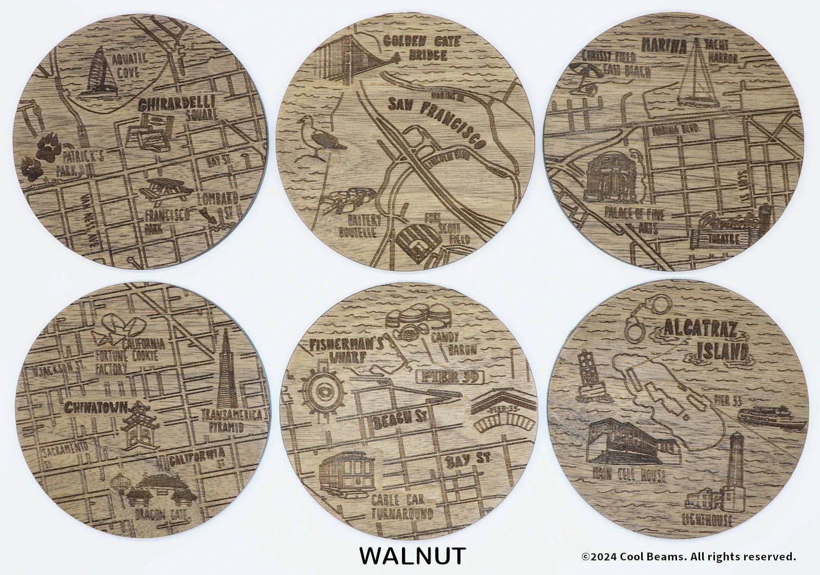 San Francisco California Solid Wood Coaster Set