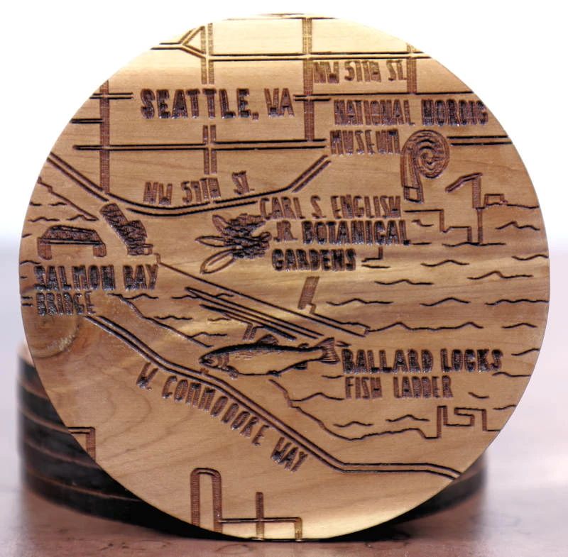 Seattle Washington Solid Wood Coaster Set