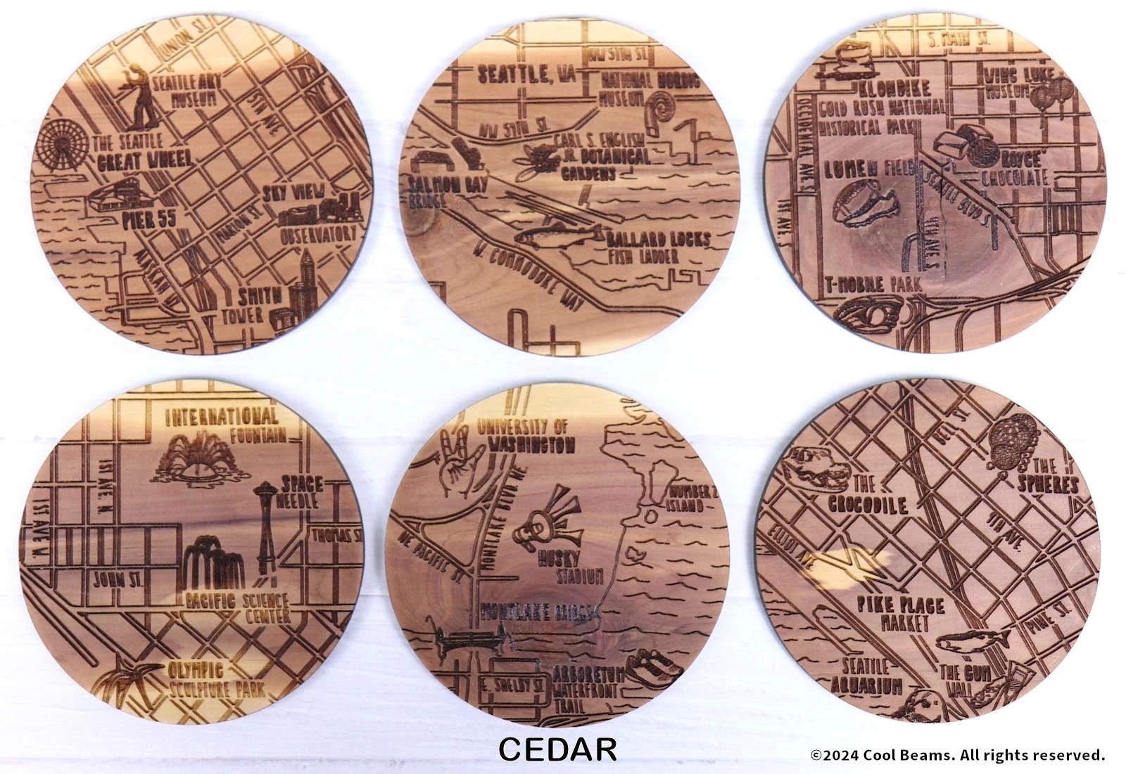 Seattle Washington Solid Wood Coaster Set