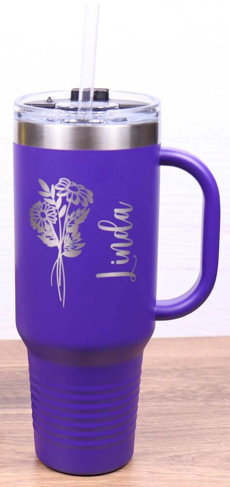 Travel Mug 40 oz. Vacuum Insulated Tumbler with Straw - Birth Flower