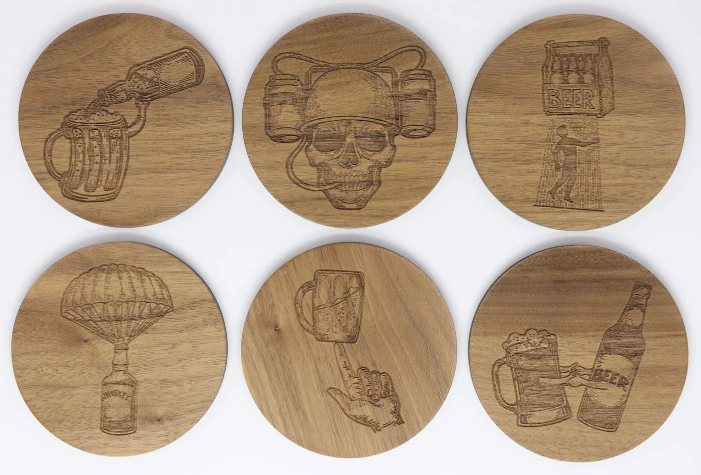 Beer Enthusiast Solid Wood Coaster Set
