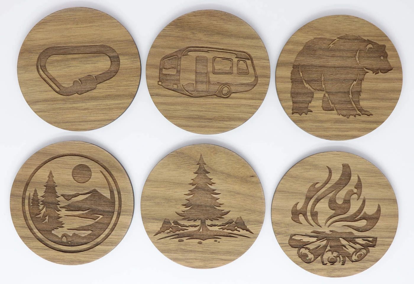 Mountain Camping Solid Wood Coaster Set