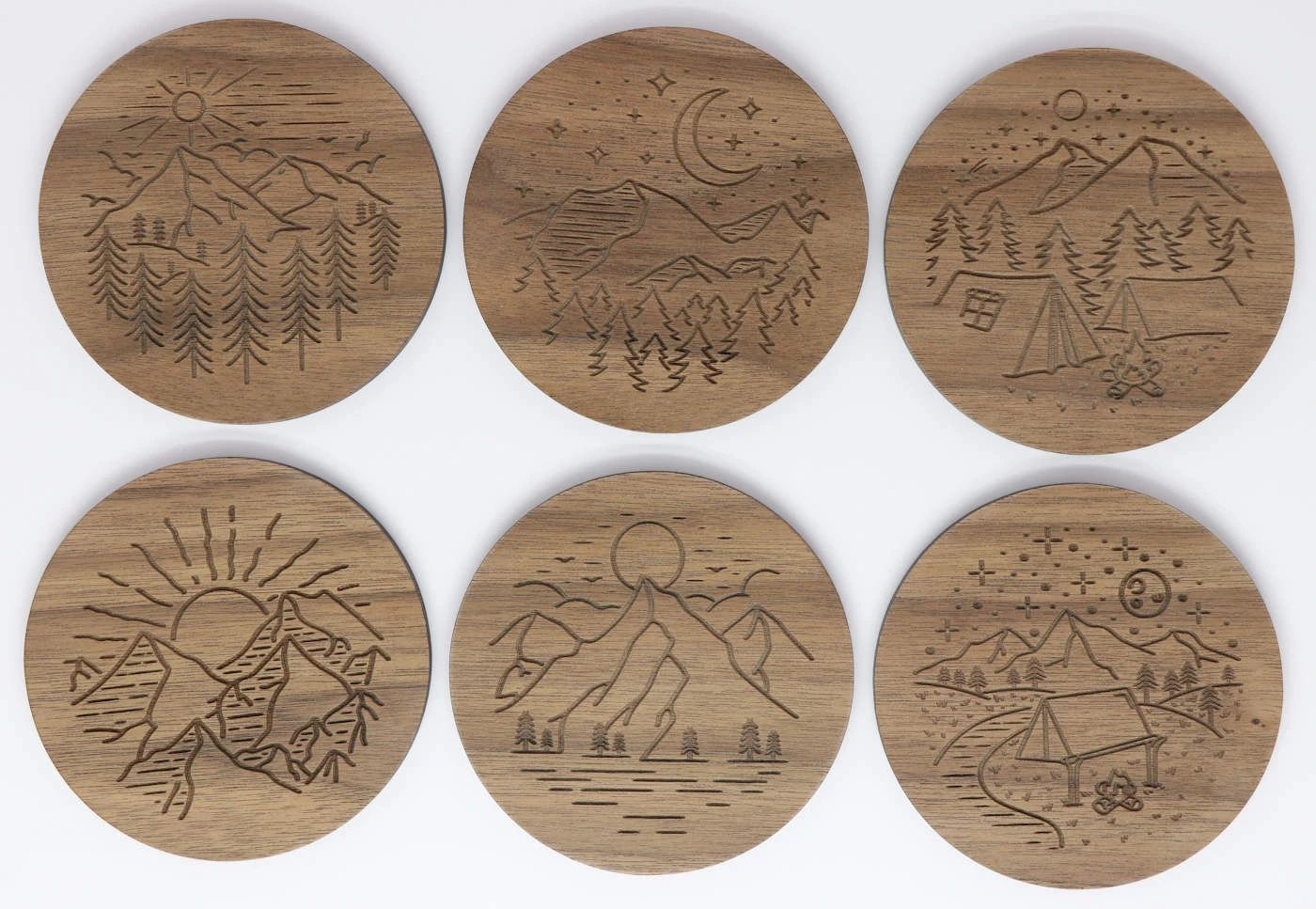 Mountain Scenes Solid Wood Coaster Set