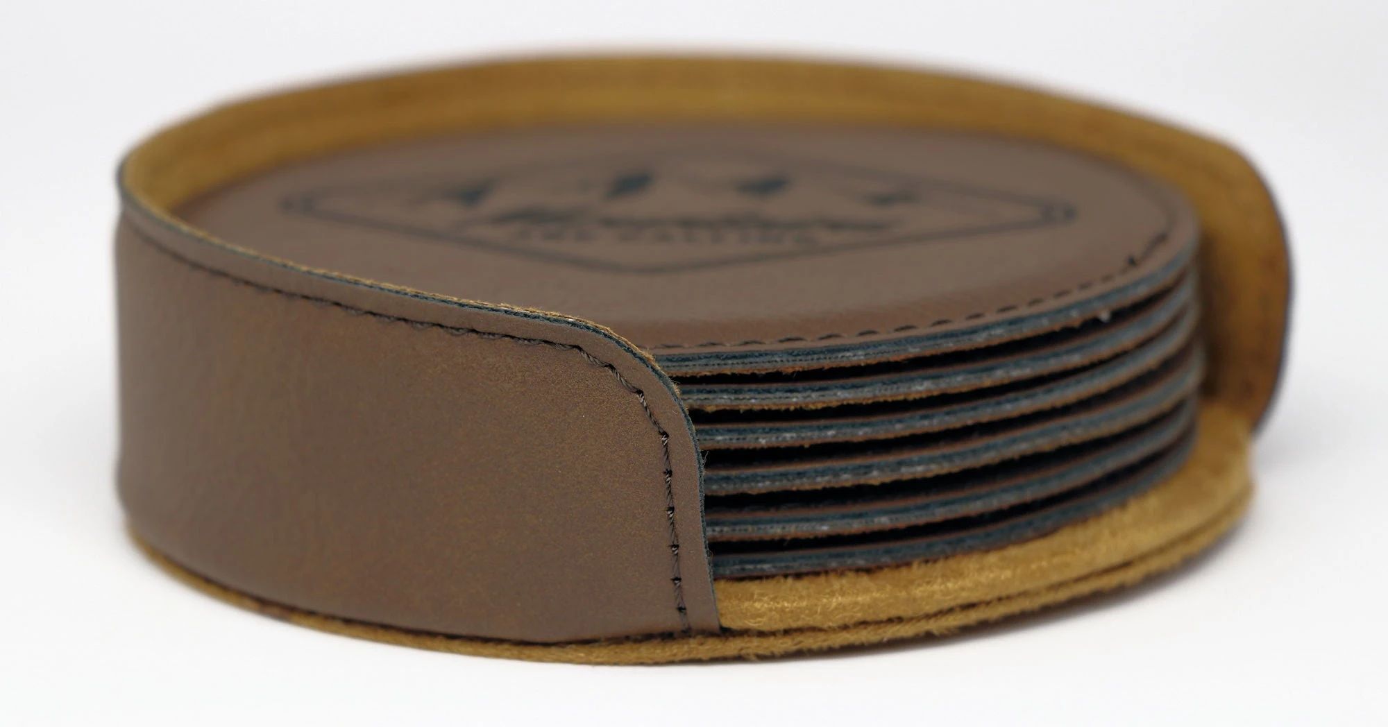 Rock 'n Roll Round Leatherette Coaster Set - Dark Brown
