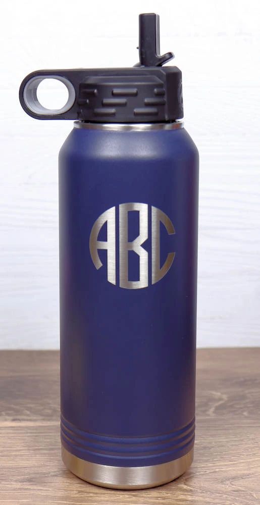 32 oz. Double Wall Insulated Water Bottle with Flip Top Straw - Monogram