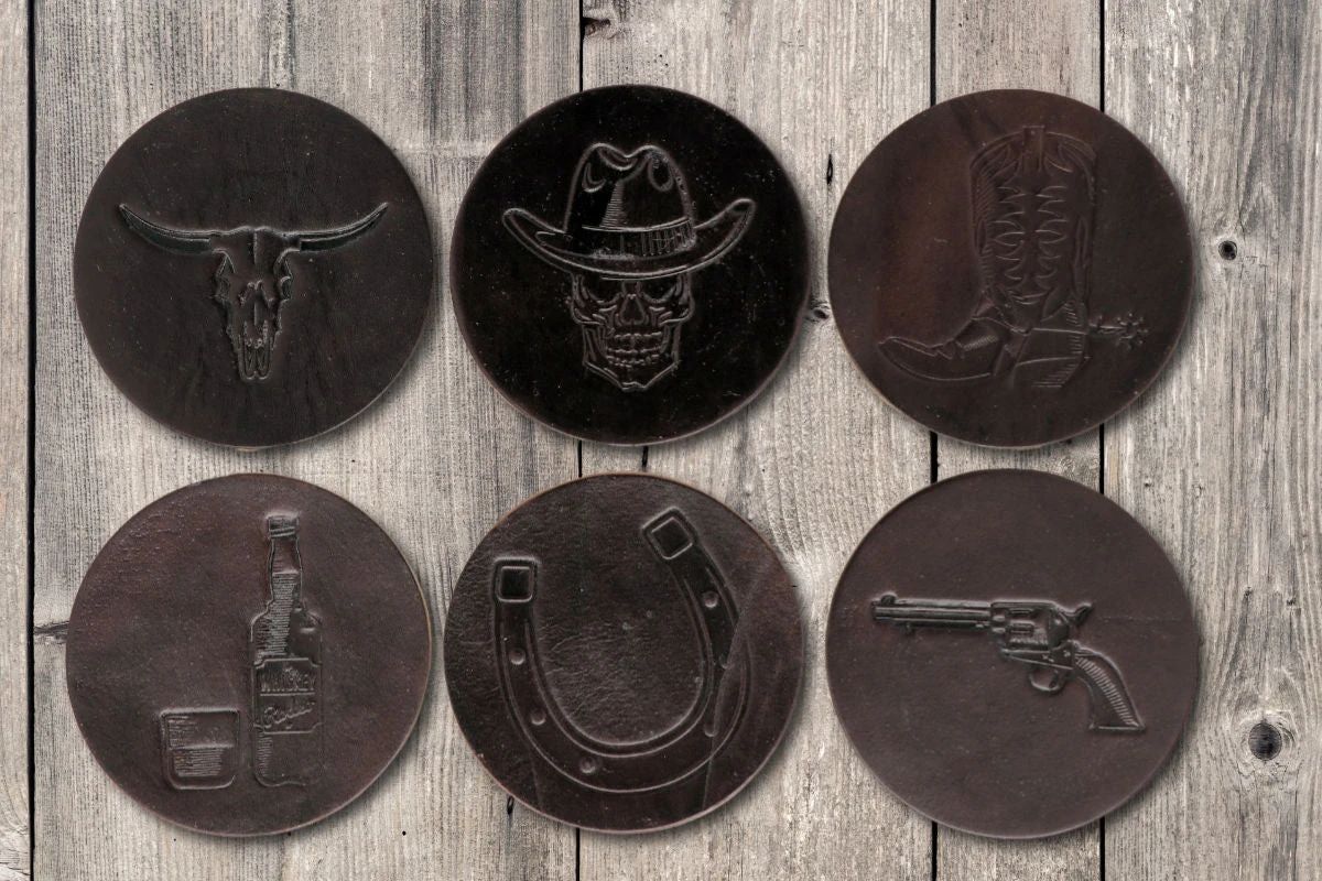 Wild West Premium Leather Coasters - Dark Brown
